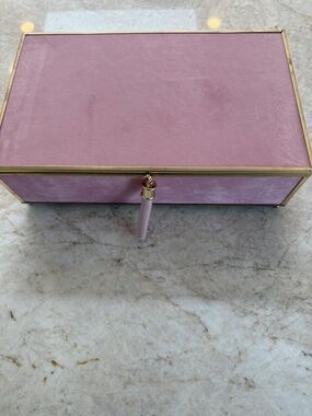 Pink Velvet Jewelry Box with Gold Trim